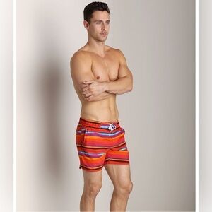 2xist Awning Stripe Hampton Swim Boxer Salsa Red size: Large